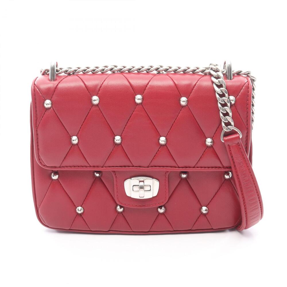 Miu Miu Quilted Studded Shoulder Bag Leather Red